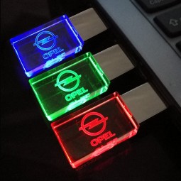 Custom with your logo for 2017 Glass Crystal USB Flash Drive Opel /Nissan Car Logo 4GB 8GB 16GB 32GB USB 2.0 Flash Disk Stick Pen Drive with LED Light