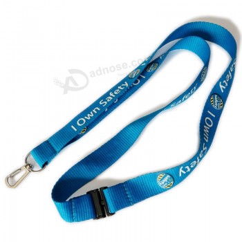 Wholesale Blue Color Breakaway Safety Buckle Heat Transfer Lanyards for Badges Holder with your logo