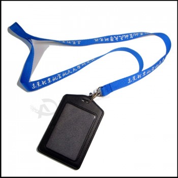Wholesale Company Leather PU Name/ID Card Badge Reel Holder Custom Lanyard with Clips  and your logo