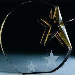 ArTesanías de premios de crisTal con el logoTipo de esTrellas doradas láser