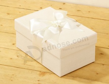 Pink Color Ragid Paper Shoes Box with Ribbon