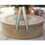 Fashioin Round Cookies Tin Box with Handle