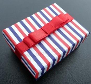 定制高-优质彩色条纹印花领带包装盒红色蝴蝶结