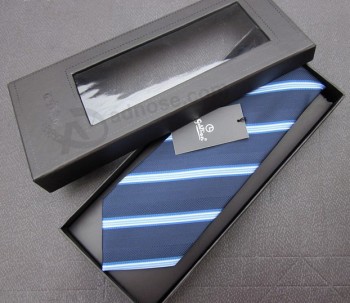 批发定制高-优质黑色皮革领带包装盒带窗口