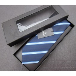 Wholesale custom high-quality Black Leather Necktie Packaging Box with Window