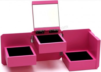 Multilevel Pink Painting Wooden Powder Box for custom with your logo