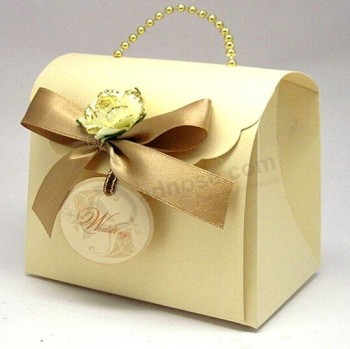 Wholesale custom high-end Golden Specialty Paper Wedding Bag with Bead Chain Handle (PB-012)