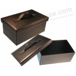 Black PU Leather Shoes Storage Box with Handle for custom with your logo