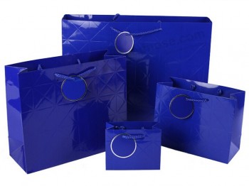 Commercio all'ingrosso di alta personalizzato-Fine bule modelli di goffratura shopping bags Con tag (Papà-035)