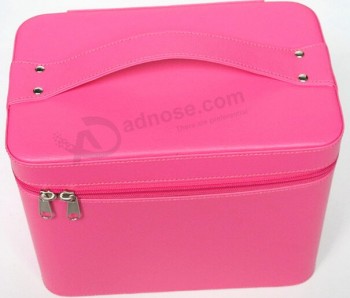 粉色皮革化妆品储物盒，可根据您的标志定制