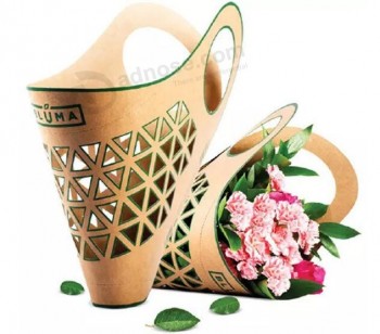牛皮纸印花便携式花篮用于带有您的标志的花朵