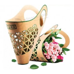 Kraft Paper Printing Portable Basket Box for Flowers for with your logo