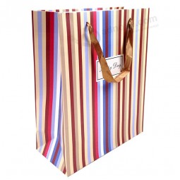 Wholesale custom high quality Fashion Striping Gift Bag with Golden Strings