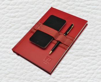 Кожаный кожаный ноутбук с эластичными держателями для телефона с логотипом