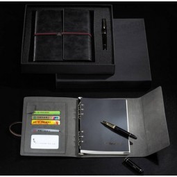 Black Leather Notebook with Pen and Gift Box Set (NB-003) for custom with your logo