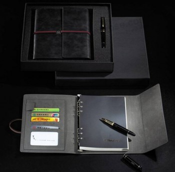 Caderno de Couro preto Com caneta e caiXa de presente (Nb-003) Para o Costume Com o seu logotipo