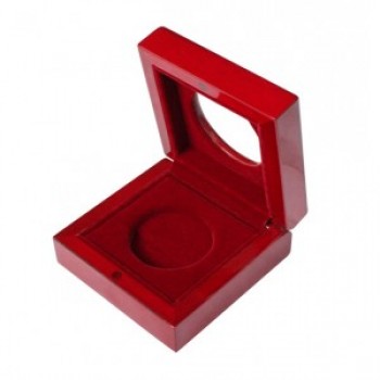 红色木银纪念品硬币展示盒 (WB-006) 用于您的徽标