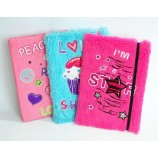 Wholesale custom high quality Embroidery Plush Cover Notebook with Black Elastic Rope