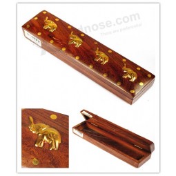 Haut personnalisé-Boîte de stylo rectangulaire en bois de qualité avec déCorations incrustées