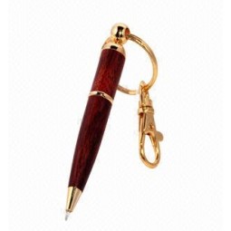 Wholesale custom high quality Best Selling Wooden Twist Pen with Golden Keyring