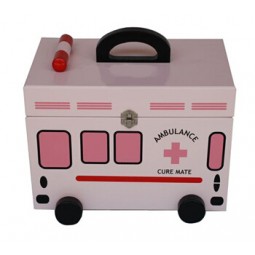 Pink Painted Household Wooden First-Aid Kit for custom with your logo