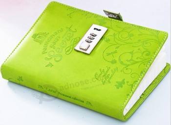 Wholesale custom high quality Luxury Green Leather Notebook with Coded Lock