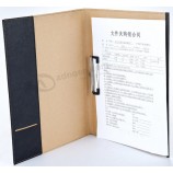 Wholesale custom high quality A4 Black Leather Office File Folder with Clip