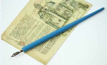 批发定制高品质古董木签名笔与蓝色笔筒