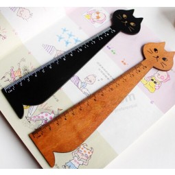 Wholesale custom high quality 15cm Length Cartoon Cat Shape Wood Rulers