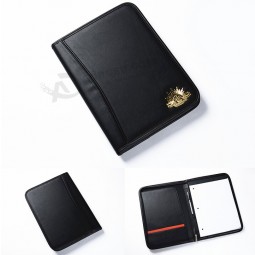 Wholesale custom high quality Black Leather Portfolio with Metal Badge (BS-020)