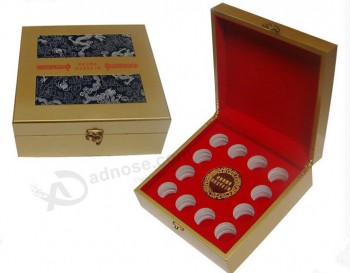 Wholesale custom high-end Golden Souvenir Coin Box with Red Insert