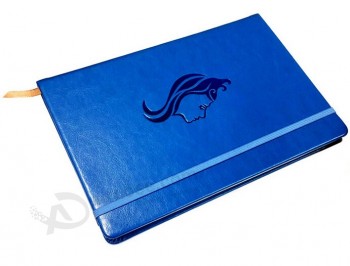 AtAcado personalizado de alta qualidade dEbossed logotipo diário de Couro azul