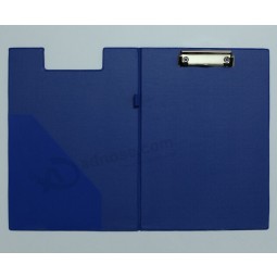 批发定制高品质蓝色pvc皮革文件夹与不锈钢夹