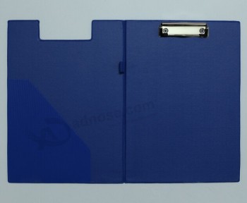 批发定制高品质蓝色pvc皮革文件夹与不锈钢夹