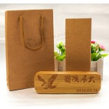 Wholesale custom high-end Grooving Bamboo Pen Box with Kraft Bag