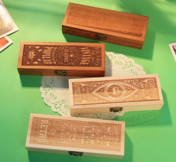 Wholesale custom high-end Pine Wood Painting Pen Storage Gift Box