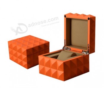 批发定制高-结束橙色绘画木制手表盒