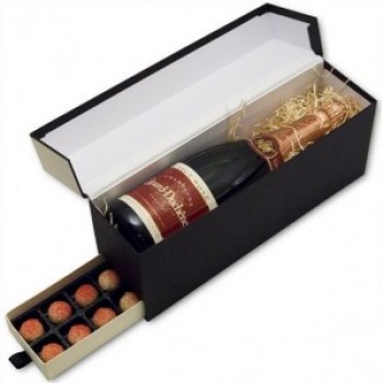 высококачественный черный картонный винный шкаф с выдвижным ящиком (термометр-010) для вашего логотипа