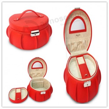 迷人的红色真皮珠宝储物盒，可根据您的标志定制