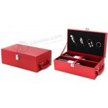 Custom high-end Red Leather Wine Gift Box with Handle