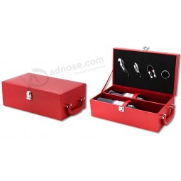 Custom high-end Red Leather Wine Gift Box with Handle