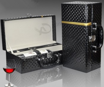 定制高-结束黑色钻石粒面皮革酒盒