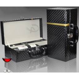 Custom high-end Black Diamond Graining Leather Wine Box