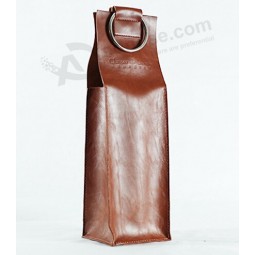 Custom high-end Brown Glossy Leather Wine Packaging Bag