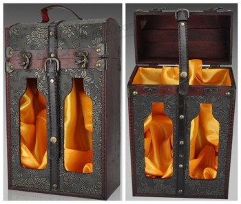 Alto personalizzato-Fine scatola di vino in legno portatile classico antico