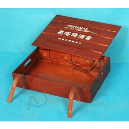 Custom high-end Classic Wooden Wine Box with Leather Straps