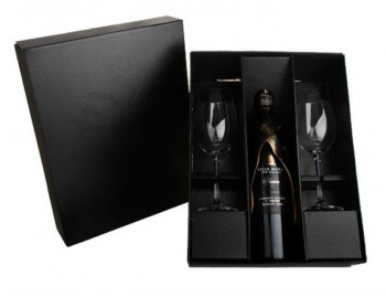 изготовленный под заказ высокий-конец черный гофрированный ящик для вина и два стакана (гб-003)