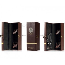 Custom high-end Brown Leather Wine Box with Metal Logo
