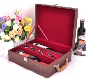 Custom high-end Luxury Crocodile Leather Wine Set Colleciton Box