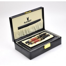 Custom high-end Luxury Black Leather Sign Pen Gift Box with Button